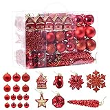 HAIGOU 113 Weihnachtskugeln Christbaumschmuck Aufhänger Christbaumkugeln für den Weihnachtsbaum Weihnachtsbaumschmuck Weihnachtsbaumkugeln (Rot)