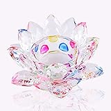 Kristall bunt Lotus Teelicht Kerzenhalter religiöse Geschenke für Frauen, 10CM Glasblume Regenbogen Farbe Ornamente, Votive Teelicht Kerzenhalter Funkelnde Feng Shui Dekoration für das H