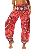 TIANNBU Damen Sommerhose Hippie-Stil Haremshose gesmokte Taille Boho Hose,006