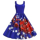 Damen Skater Tank Kleid Casual Xmas Santa Rentier Schneemann Print Vintage A-Linie Swing Plissee Party Cocktail Kleid, A-Sky Blue, XXL