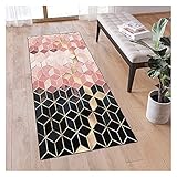 Teppichläufer Flur rutschfest Meterware 80x100cm Schwarz Rosa Gold Geometrisch Waschbar Küchenläufer Schlafzimmer Korridor Teppich Läufer Flur Lang, Anpassbare Größe, 40 - 120cm B