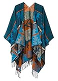 Urban GoCo Damen Poncho Stola Bohe Quaste Schal, #4 Blau, Einheitsgröß