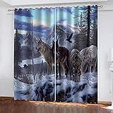 YTSDBB Blickdichte Gardinen Verdunkelungsvorhang Schneebergtier Wolf B 160 x H 115 cm 3D Digitaldruck Druckmuster Öse Thermisch isoliert 90% für Schlafzimmer Wohnzimmer ​Kinderzimmer Junge mit M