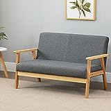 Dripex Sofa 2 Sitzer, Stoffsofa Couch Modern und Skandinavisch, Loungesofa aus Holz und Leinenstoff, Polstersofa Sitzmöbel für Wohnzimmer Schlafzimmer Büro, Dunkelgrau, 113x67x75