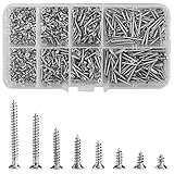 800 Stück M2 Kreuzschlitzschrauben Set, Selbstschneidende Schraube, Kohlenstoffstahl Flachkopf Holzschraube Metallschrauben mit Aufbewahrungsbox, Mini Größe 4mm/ 5mm/ 6mm/ 8mm/ 10mm/ 12mm/ 16mm/ 20