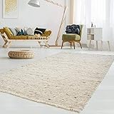 Gewalkter Handweb-Teppich Lambrecht aus hochwertiger Schurwolle edel und aufwendig verarbeitet fürs Wohnzimmer, Eszimmer, Schlafzimmer und die Küche geeignet 63 Grau Beige meliert 170 x 230