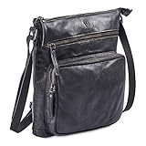 Cochoa Frauen Damen Vintage Echtes Leder Große Umhängetasche Ledertasche Handtasche (schwarz)