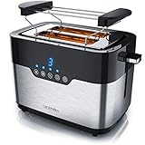 Arendo - Edelstahl Toaster 2 Scheiben mit LED Anzeige – Brötchenaufsatz - extra breite Schlitze – 7 Bräunungsstufen – einseitige Bräunungsfunktion für Brötchen Bagels und Bag