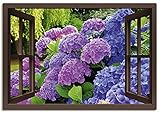 Artland Leinwandbilder Wandbild Bild auf Leinwand 70x50 cm Fensterblick Hortensien im Garten T5Q