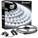 Onforu 5M LED Strip Weiss, 6000K LED Band, 300 LEDs Streifen mit Schalter, Selbstklebend 2835 LED Kaltweiß Lichtband, 12V Leuchtband mit Netzteil Innenbeleuchtung für Küche, Party, Zimmer, Dek