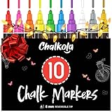 Chalkola Kreidestifte für Tafel Abwaschbar, 10 Kreidestifte Neon - Silber & Gold Stift 6mm Umkehrbare Spitze, Kreide Stift für Fenster, Tafel & als Glasstift. Chalk markers für Erwachsene &