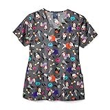 Chloe Damen Costume Party Printed V-Neck Scrub Top Medizinisches Schlupfhemd, Kostümparty, X