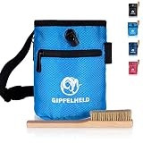 Gipfelheld® Chalkbag Set blau mit Boulder-Bürste zum Klettern und Bouldern, Magnesia-Beutel mit Karabiner, Hüftgurt und 2 Taschen, Kreide-Beutel auch für Crossfit und Gewichtheb