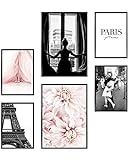 Heimlich® Premium Poster Set OHNE Bilderrahmen | Stilvolles Set mit passenden Bilder als Wohnzimmer Deko | 2 x DIN A3 & 4 x DIN A4 - ca. 30x42 & 21x30 | » Paris Fashion Blumen «