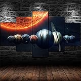 SGDJ Bilder Sonnensystem Weltraum 8 Planeten 150x80 cm 5 Teilig Leinwandbilder Bild auf Leinwand Wandbild Kunstdruck Wanddeko Wand Wohnzimmer Wanddekoration Dek