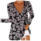Damen Lange Ärmel Shirt Tops V-Ausschnitt Langarm Lässige Bluse T-Shirt Pullover Herbst Winter Casual Oberteile Blusen Tunika Teenager M