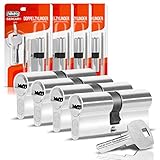 GERCAR Schließzylinder 40/40 Profilzylinder 4er Set Gleichschließend Zylinderschloss Doppelzylinder Türschloss - inkl. 10 Schlüssel - Länge: 80 mm, A:40 B:40 - 4er S