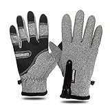 Mroobest Handschuhe, Winterhandschuhe, Warme Handschuhe, Touchscreen Handschuhe mit Winddicht und wasserdicht Funktion, ideal für Radfahren, Laufen, Camping im Winter-Grau-Herren-M