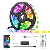 LED Strip 5M, RGB LED Streifen, Led Bänder via App mit Musik, 44 Tasten Fernbedienung, 16 Farben Dimmbar Timing-Funktion, Lichtband Full Kit für Küche, Party, Bar, S