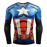 HOOLAZA Captain America Avengers Super Heroes Kompressions Joggen Motion T-Shirt Blau Rot Lange Long Sleeve Herren Fitness Compression T Shirt XXXL