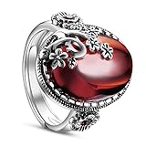 SHEGRACE Damen Vintage Ring aus 925er Sterlingsilber mit Granatapfelblüte und Ovalem Granat Fingerring, Erhältlich, 19 mm, Verstellb