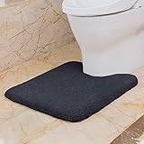 VANZAVANZU WC Vorleger mit Ausschnitt rutschfest WC Teppich Verdickt Klovorleger Weich Stand WC-Vorleger Flauschige Mikrofaser Toilette Badteppich - 50 x 60cm (Schwarz)