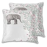 CONICIXI 2 Pack Kissenbezüge Elefant Rosa Blume Grün Blätter Pflanze Kreatives Tier Quadratische Kissenhüllen für das Wohnzimmer-Sofa, Schlafzimmer 60cm x 60