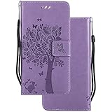 LEMORRY Hülle für Sony Xperia M4 Aqua Hülle Tasche Leder Flip Cover Schutzhülle Schutz Magnetisch Beutel Haut Weich Silikon Cover Schale Mit Kreditkarten-Slot, Glücklicher Baum L