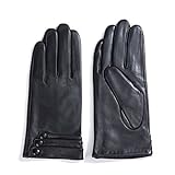 Matsu Modische Damen-Winterhandschuhe, warm, mit Touchscreen, Text-Nachrichten, Leder, 5 Farben (langes Fleece/Kaschmir-Futter), schwarz, M