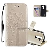 COTDINFOR LG Spirit H440 C70 Hülle für Mädchen Elegant Retro Premium PU Lederhülle Handy Tasche mit Schutz Etui für LG Spirit 4G LTE H440N / LG Spirit 3G H420 C70 Gold Wishing Tree with Diamond KT