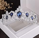 WWWL Damen SchmuckSet Luxus versilbert Blau Kristall Braut Schmuck Sets Halskette Ohrring Tiara Crown Set Hochzeit Afrikanische Perlen Schmuck Set Schmuck Set (Metal Color : 1Pcs Crown)