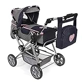 Bayer Chic 2000 562 26 Kombi-Puppenwagen Roadstar für große Kinder, mit herausnehmbarer Tragetasche und Wickeltasche, grau-Navy