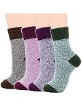Wollsocken für Damen, gemütliche Wintersocken, dick, gestrickt, warme Vintage-Socken, feuchtigkeitsableitendes Kissen, Crew-Socken, Geschenke für Frauen, 4 Pairs Splicing Style02, Einheitsgröß