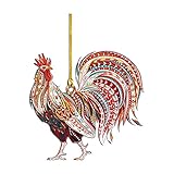 Muium(TM) Holz Huhn Christbaumschmuck,Weihnachtsanhänger Holz Weihnachtlicher Baumschmuck Weihnachtsdeko Basteln Weihnachten Kinder Glitzernder Hahn-Anhänger Weihnachtsbaum DIY-Werkzeuge (G)