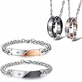 Kim Johanson Edelstahl Pärchen Schmuckset *Trust* Armbänder & Ketten für verliebte in Roségold & Schwarz mit Zirkonia Steinchen besetzt inkl. Schmuckb