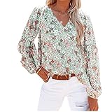 Damen Kleidung Leine Chiffon Bluse Frauen Laterne Ärmel T Blood Bloom Chiffon, grün, M