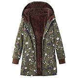 Damen Jacke Lang, Blumendruck Vinitage Mantel Warme Übergangsjacke Fleece Gefüttert, Damen Winter Jacke Parka Cardigan Steppjacke Wintermantel Damen Winterparka Baumwolljacke Übergangsjacke S-5XL