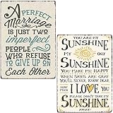 TISOSO Dekoratives Schild mit Aufschrift 'You are My Sunshine & Perfect Marriage', Vintage, primitive Landhausdekoration, Haushaltsschilder für Ehemann, Ehefrau, 2 Stück, 20,3 x 30,5