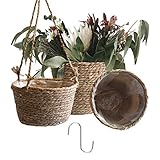 Alluroman Übertopf Rattan Pflanzkorb 3er Set, Blumentopf Korb Seegras Blumenampel 20cm Durchmesser 1 Stück, Geflochten Pflanzentopf Übertopf 25cm/22cm Durchmesser 2 Stück