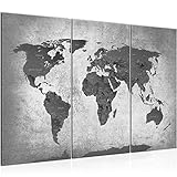 Runa Art Weltkarte Bild Wandbilder Wohnzimmer XXL Grau Länder Modern 120 x 80 cm 3 Teilig Wanddeko 107631