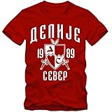 Herren T-Shirt Delije Sever Red Star Crvena Zvezda Soccer S-3XL NEU TOP QUALITÄT, Größe:XL;T-Shirt:rot;Aufdruck:weiß