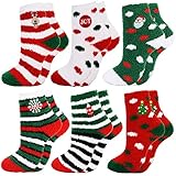 Fascigirl 6 Paare Weihnachtssocken Damen Kuschelsocken Flauschige Socken Weihnachten Socken Lustige Winter Warme Bettsocken Adventkalender Socken Christmas Wichtelgeschenk Geschenk für Frauen D