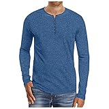 Chejarity Herren Klassisch Langarmshirt mit Knöpfen V-Ausschnitt T-Shirt Herbst Langärmliges Henley-Shirt Regular Fit Basic Einfarbige T-S