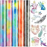 MJARTORIA Plotterfolie Textil Set, Plotter Vinyl Textilfolien Tie Dye Farbe Heat Transferpapier Klebefolienpapier Flexfolie für Textilien Transferfolie zum Aufbügeln (5 Bunt Tie Dye)