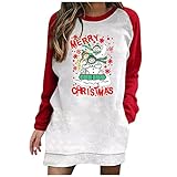 TOALOL Weihnachten Damen Kleid Rundhals Casual Langarm Kontrastfarbe Basic Teenager Herbst Winter Party Abschlussball Geschenk Elegant Sexy Tunika Kleider Sweatshirts mit Taschen (K_rot, S)