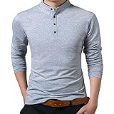 QWERD Herren Langarm Polo Tops Classic Henley Stehkragen Golf Shirts Herren Langarm Henley Shirts Regular Fit Basic Einfarbige T-Shirt mit Knöpfen Langarm-T-Shirt mit Stehkragen Herren Polo Top