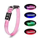 PcEoTllar LED Hundehalsband Wiederaufladbare USB Leuchthalsband 100% Wasserdichtes Leuchtendes Hunde Halsband Einstellbare Super Helle für Kleine Mittlere Große Hunde - Rosa - M