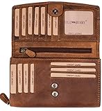 Hill Burry hochwertige Leder Geldbörse | echtes Vintage Leder - XXL Langes Portemonnaie - Kreditkartenetui | Damen - Herren Geldbeutel - RFID Schutz (Braun)