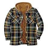 Azruma HerrenKariert Winterjacke mit Kapuze Vintage Flanelljacke mit Fleecefutter Karo Flanellhemd Lässige Holzfällerhemd Mode Kapuzenjacke Loose Freizeitjacke Winter Übergangsjacke Thermojack