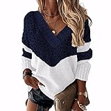 WAEKQIANG Winter Pullover V-Ausschnitt Loser Pullover Color-Blocking D